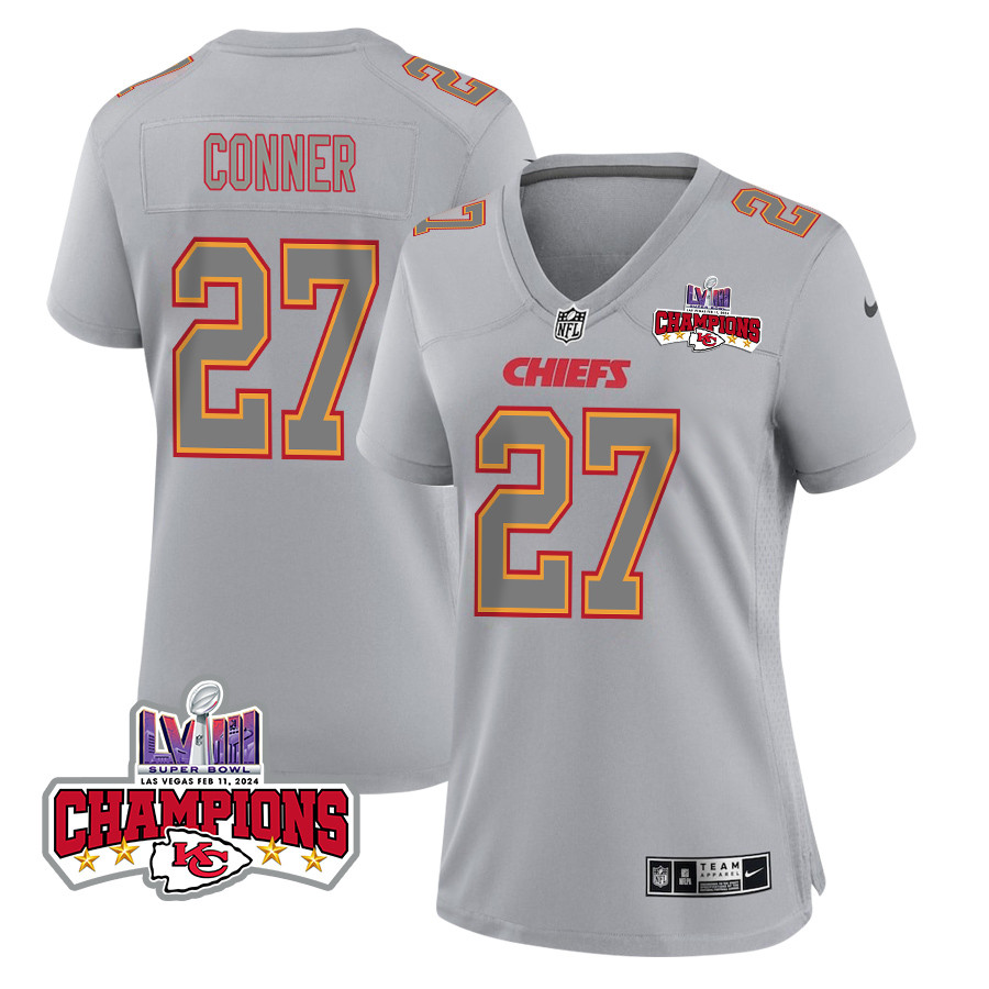 Chamarri Conner 27 Kansas City Chiefs Super Bowl LVIII Champions 4 Stars Patch Atmosphere Fashion Game Women Jersey - Gray - JSDV851