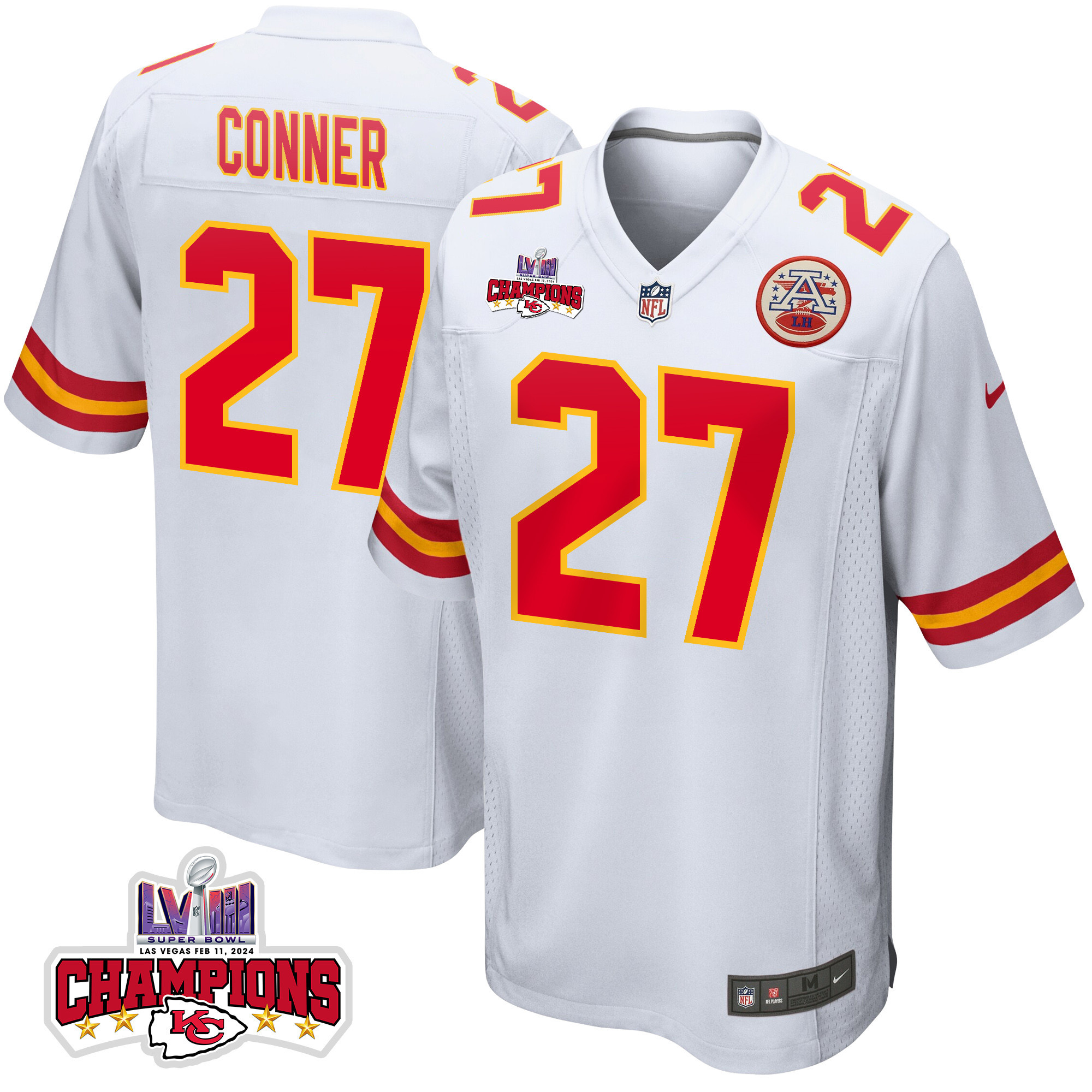 Chamarri Conner 27 Kansas City Chiefs Super Bowl LVIII Champions 4 Stars Patch Game Men Jersey - White - JSDV287