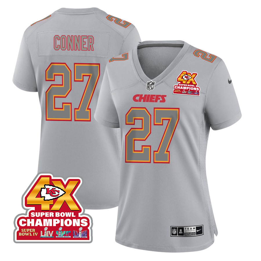 Chamarri Conner 27 Kansas City Chiefs Super Bowl LVIII Champions 4X Atmosphere Fashion Game Women Jersey - Gray - JSDV555
