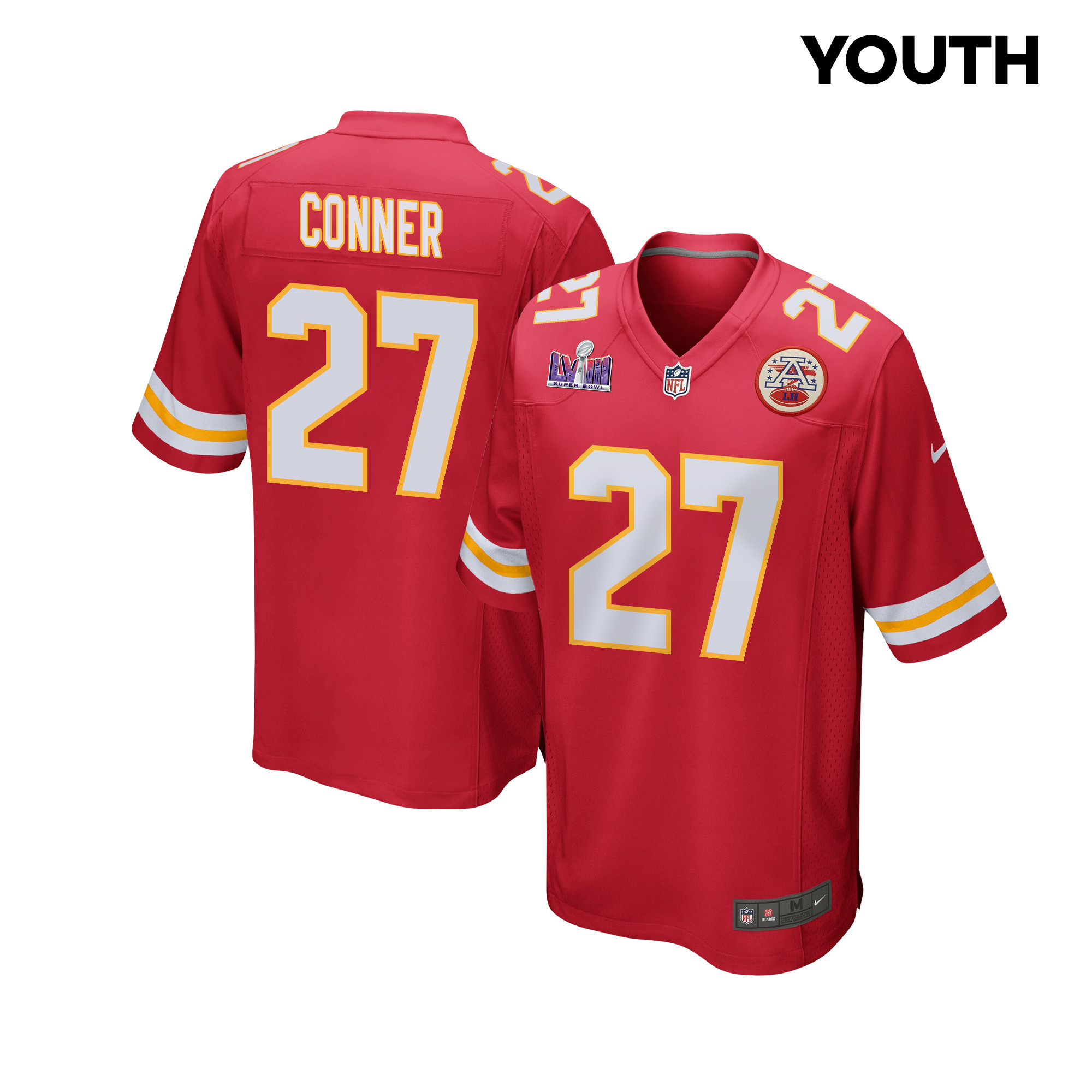 Chamarri Conner 27 Kansas City Chiefs Super Bowl LVIII Patch Game YOUTH Jersey - Red - JSDV804