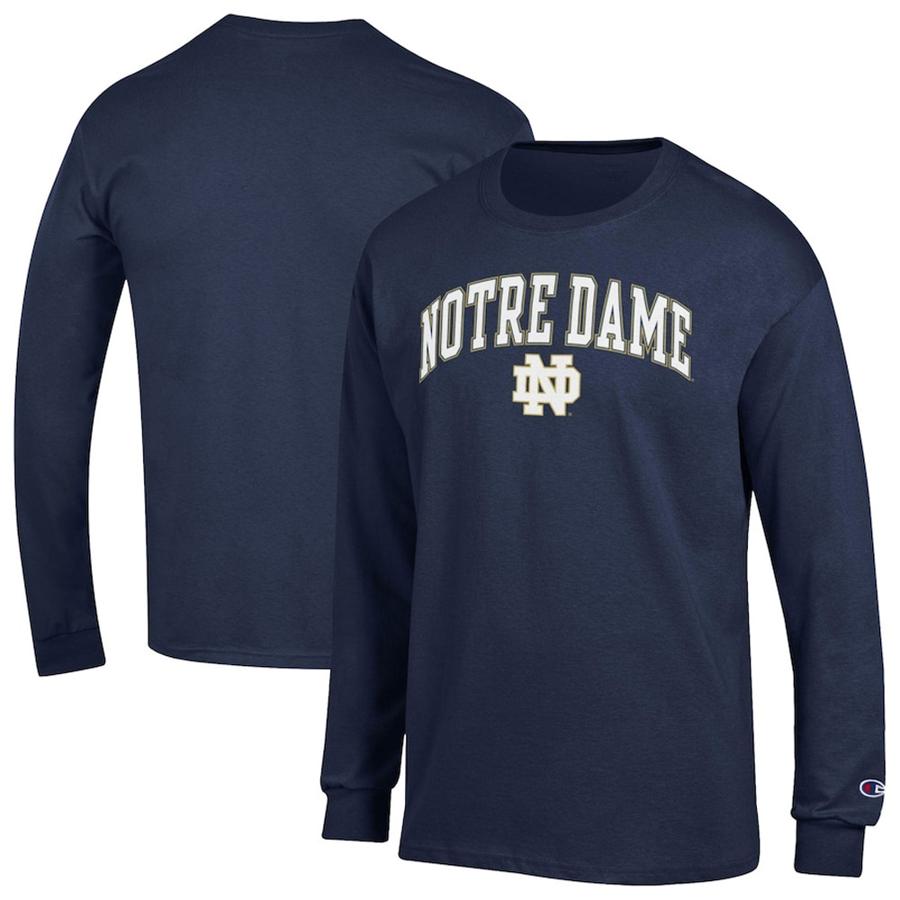 Champion Navy Notre Dame Fighting Irish Arch Over Logo Long Sleeve Shirt Football Fans Gifts