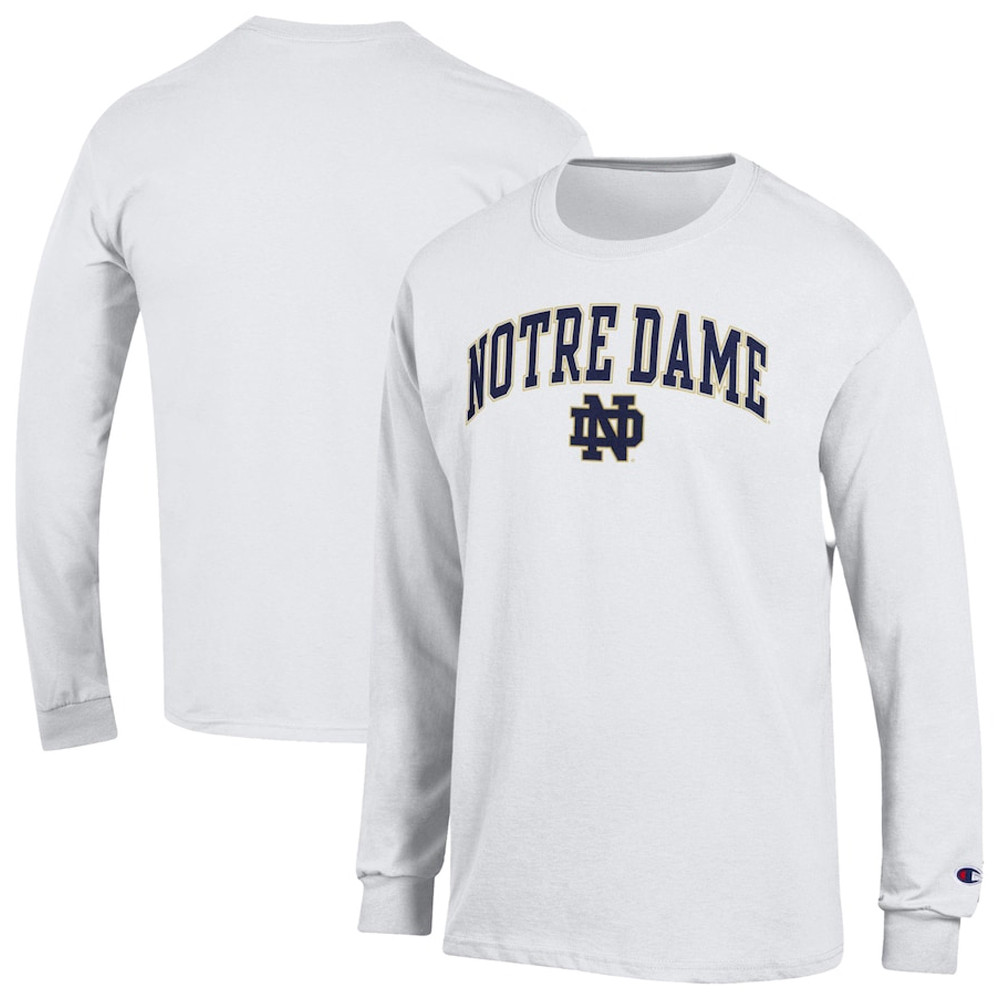 Champion Navy Notre Dame Fighting Irish Arch Over Logo Long Sleeve Shirt Football Lovers Gifts