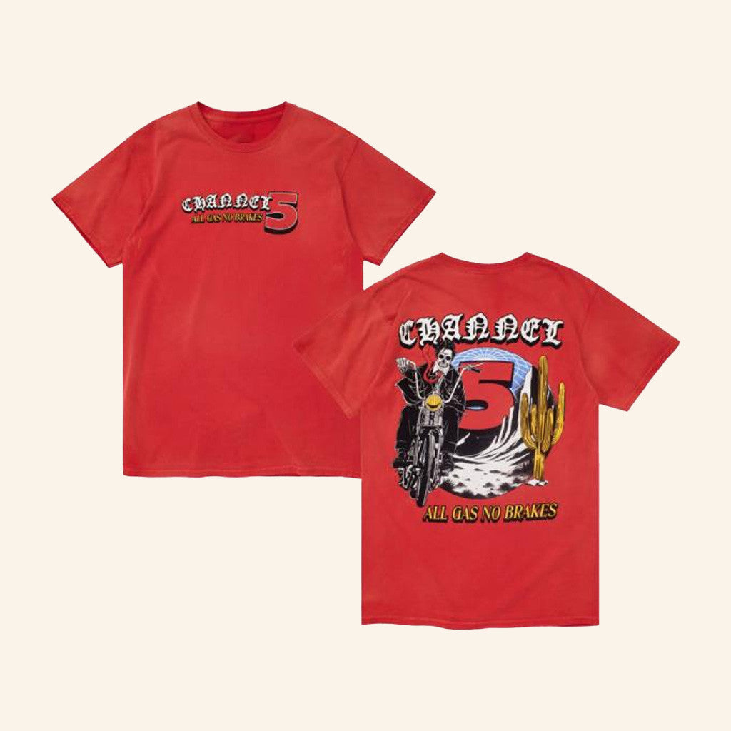 Channel 5 Merch All Gas Red Sun-Faded T-Shirt Gifts For Husband
