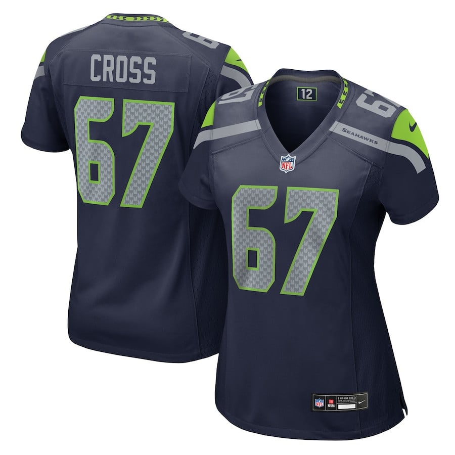 Charles Cross 67 Seattle Seahawks Women's Team Game Jersey - College Navy - JS504