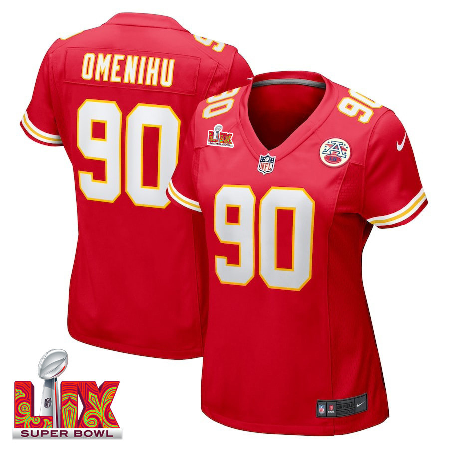 Charles Omenihu #90 Kansas City Chiefs Super Bowl LIX Women's Jersey - Red - JS850