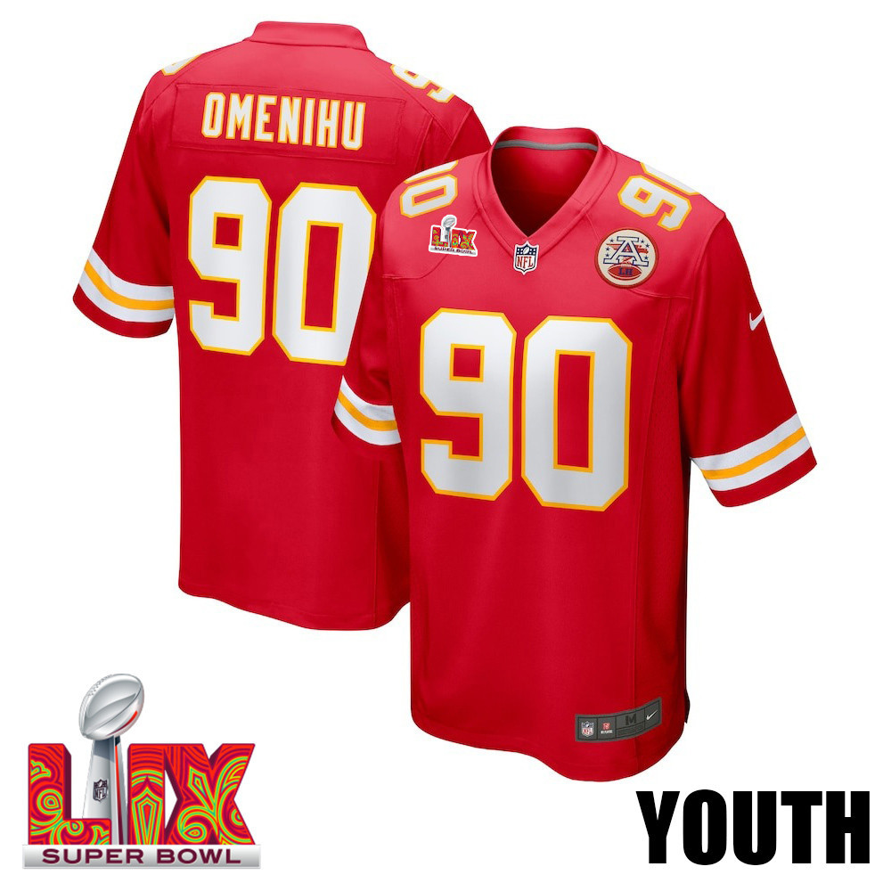 Charles Omenihu #90 Kansas City Chiefs Super Bowl LIX YOUTH Jersey - Red - JS696