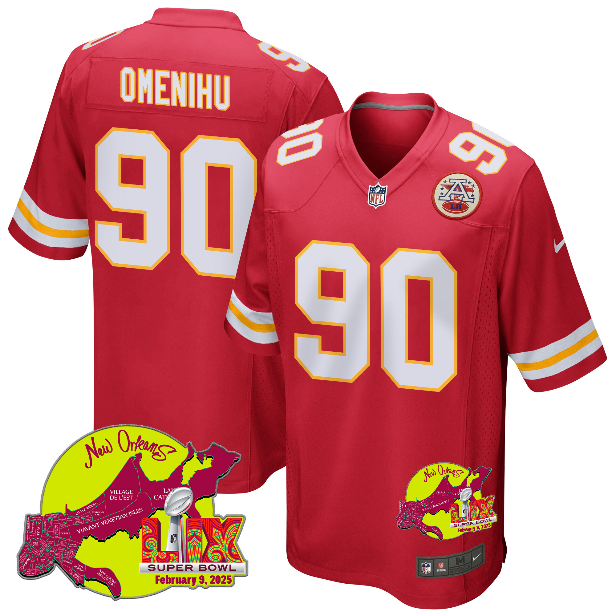 Charles Omenihu 90 Kansas City Chiefs Super Bowl LIX New Orleans Patch Game Men Jersey - Red - JS950