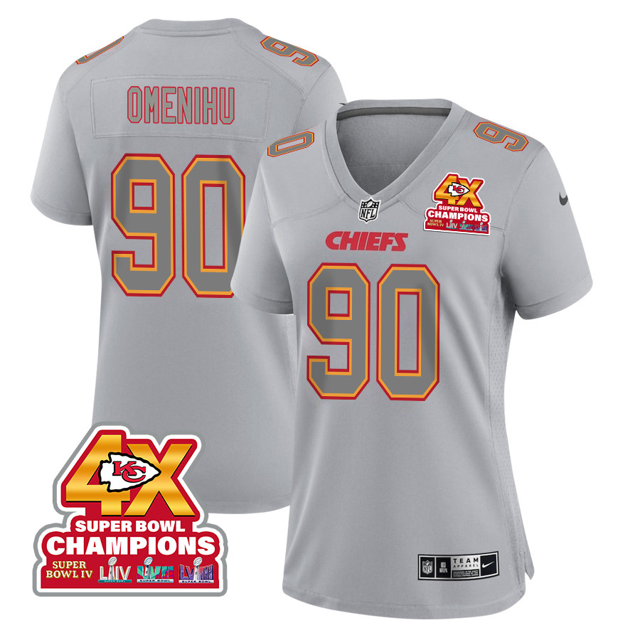 Charles Omenihu 90 Kansas City Chiefs Super Bowl LVIII Champions 4X Atmosphere Fashion Game Women Jersey - Gray - JSDV233