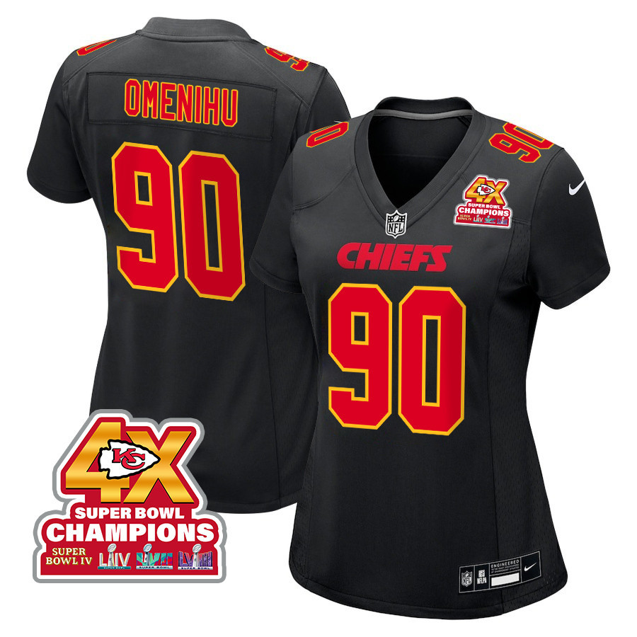 Charles Omenihu 90 Kansas City Chiefs Super Bowl LVIII Champions 4X Fashion Game Women Jersey - Carbon Black - JSDV547
