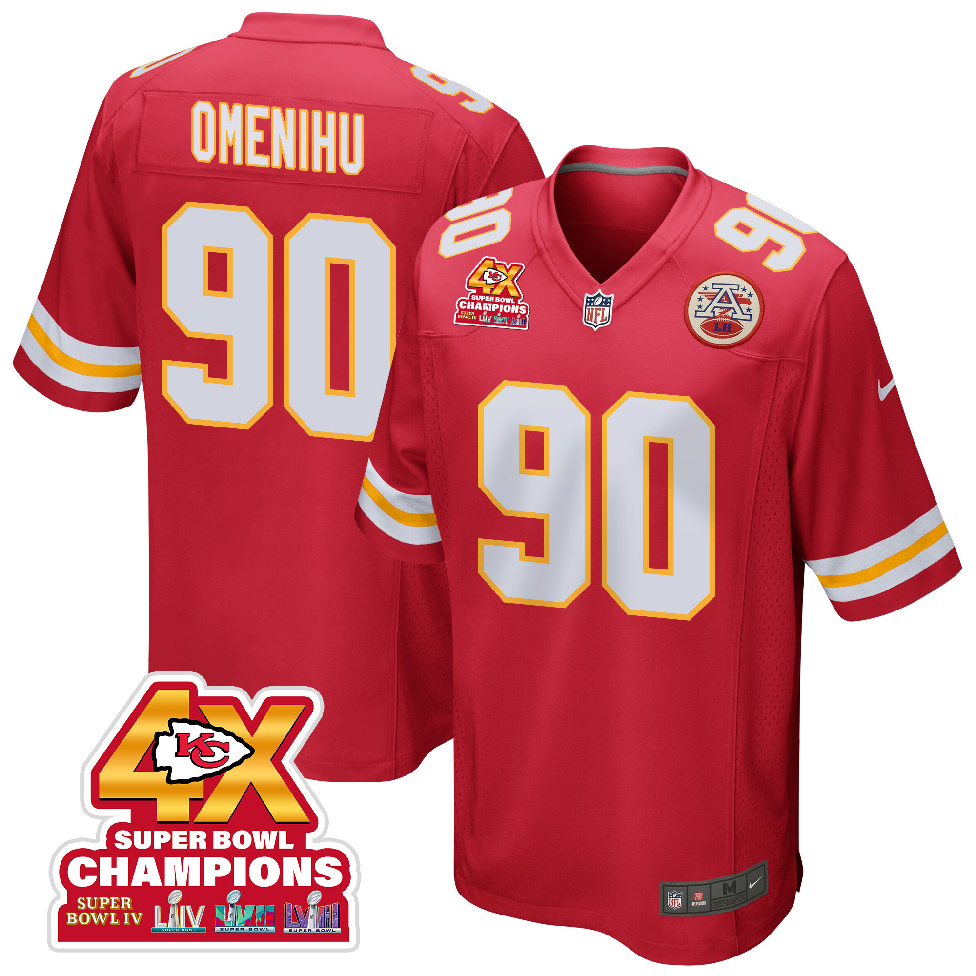 Charles Omenihu 90 Kansas City Chiefs Super Bowl LVIII Champions 4X Game Men Jersey - Red - JSDV137