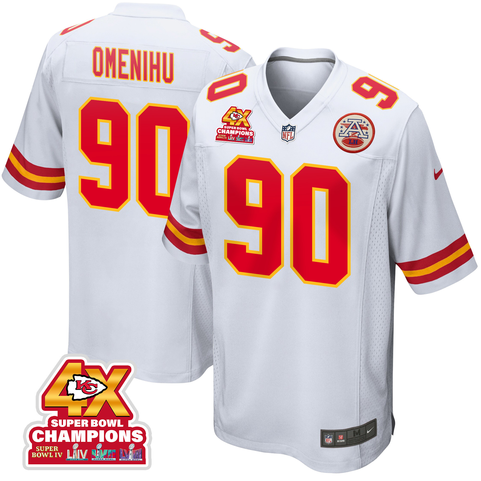 Charles Omenihu 90 Kansas City Chiefs Super Bowl LVIII Champions 4X Game Men Jersey - White - JSDV359