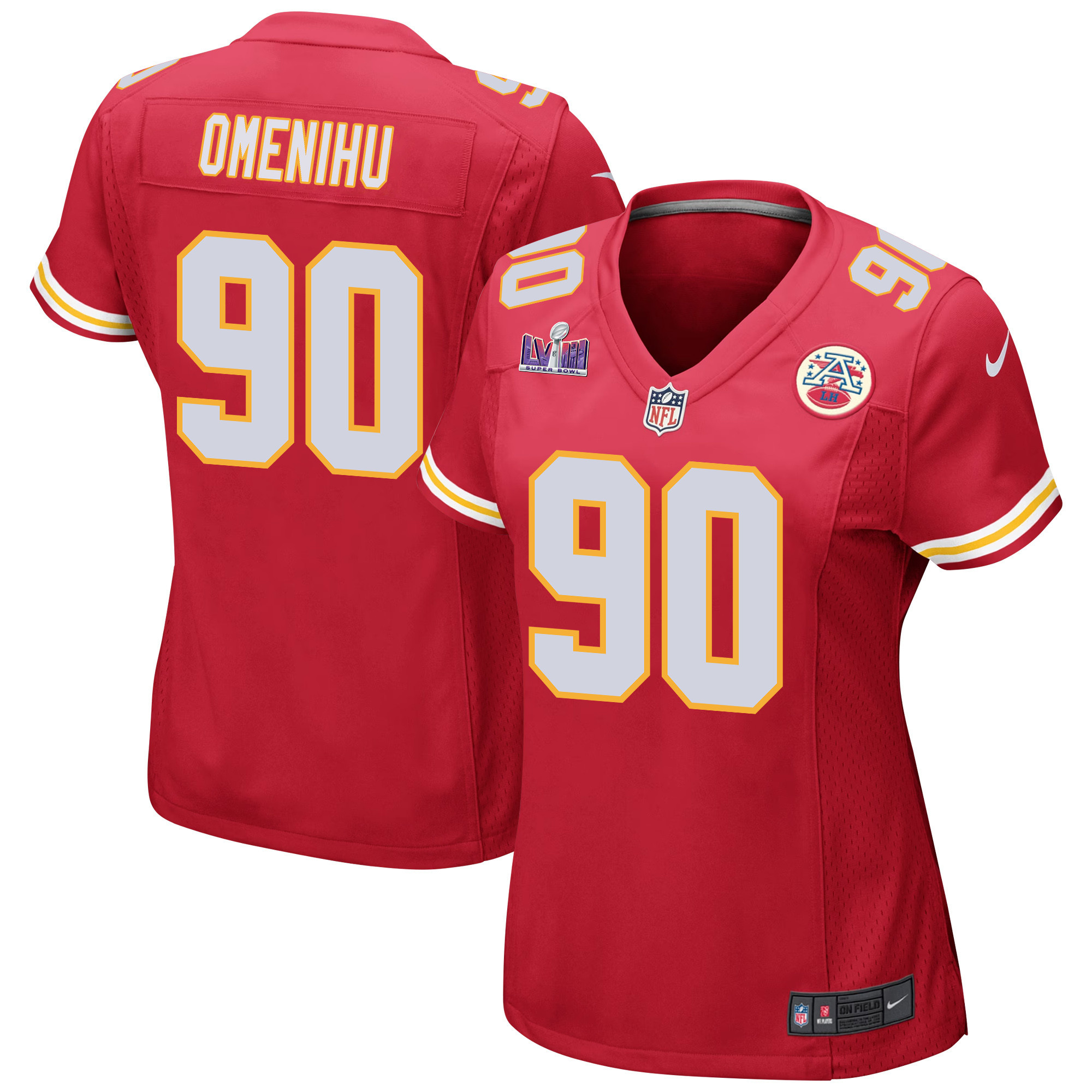 Charles Omenihu 90 Kansas City Chiefs Super Bowl LVIII Patch Game Women Jersey - Red - JSDV472