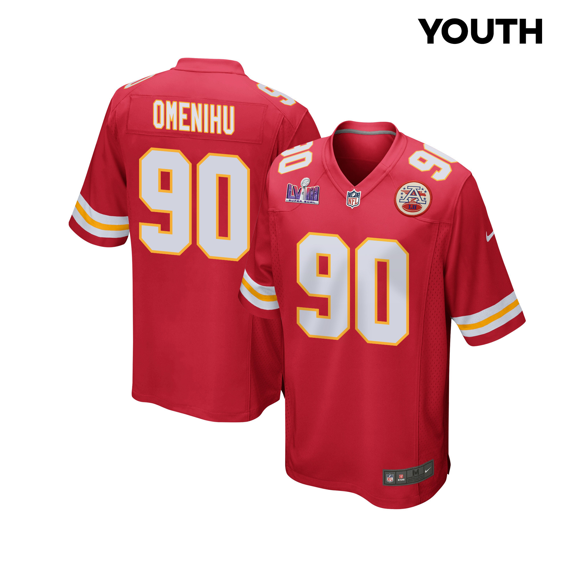 Charles Omenihu 90 Kansas City Chiefs Super Bowl LVIII Patch Game YOUTH Jersey - Red - JSDV991