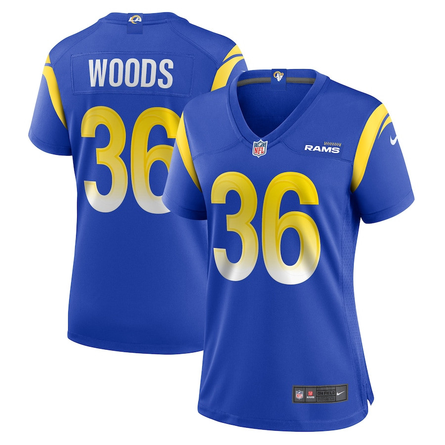 Charles Woods 36 Los Angeles Rams Women's Game Jersey - Royal - JS384