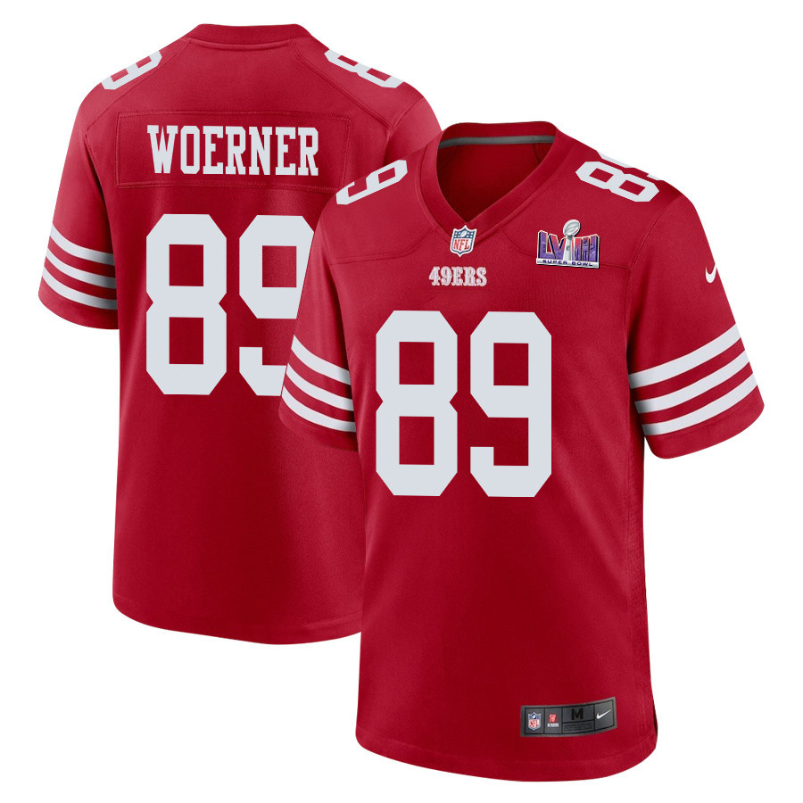 Charlie Woerner 89 San Francisco 49ers Super Bowl LVIII Patch Game Men Jersey - Scarlet - JSDV394