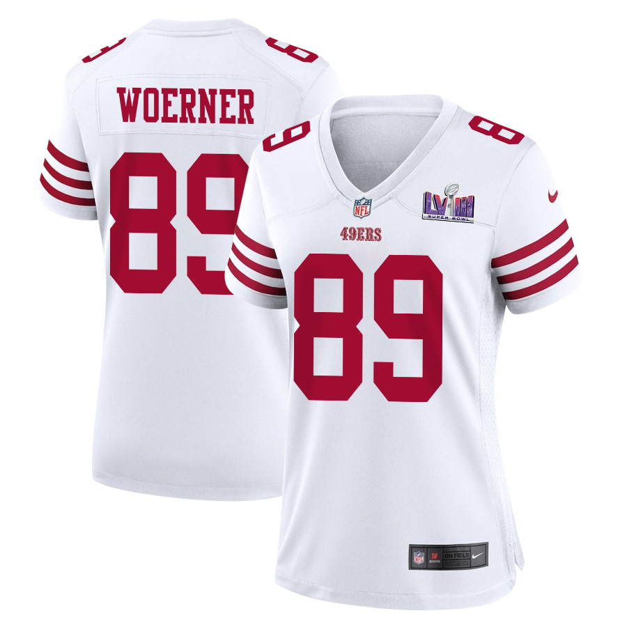 Charlie Woerner 89 San Francisco 49ers Super Bowl LVIII Patch Game Women Jersey - White - JSDV147