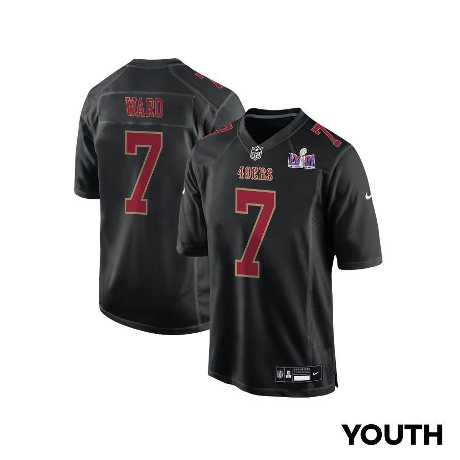 Charvarius Ward 7 San Francisco 49ers Super Bowl LVIII Patch Fashion Game YOUTH Jersey - Carbon Black - JSDV752