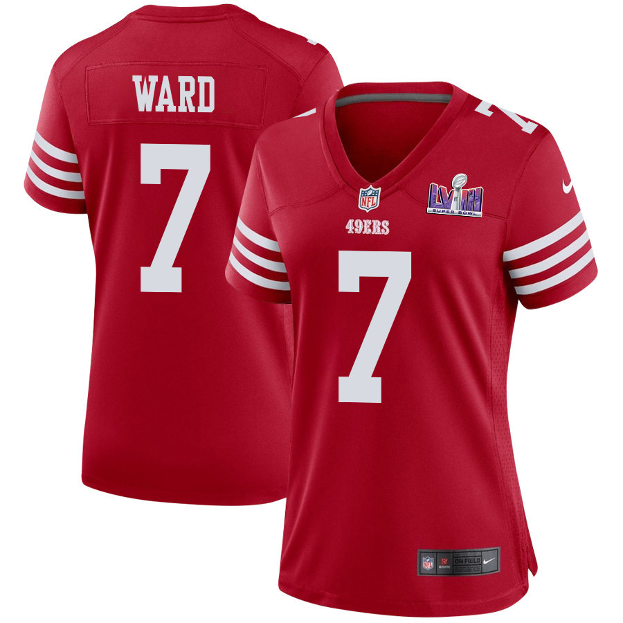 Charvarius Ward 7 San Francisco 49ers Super Bowl LVIII Patch Game Women Jersey - Scarlet - JSDV527