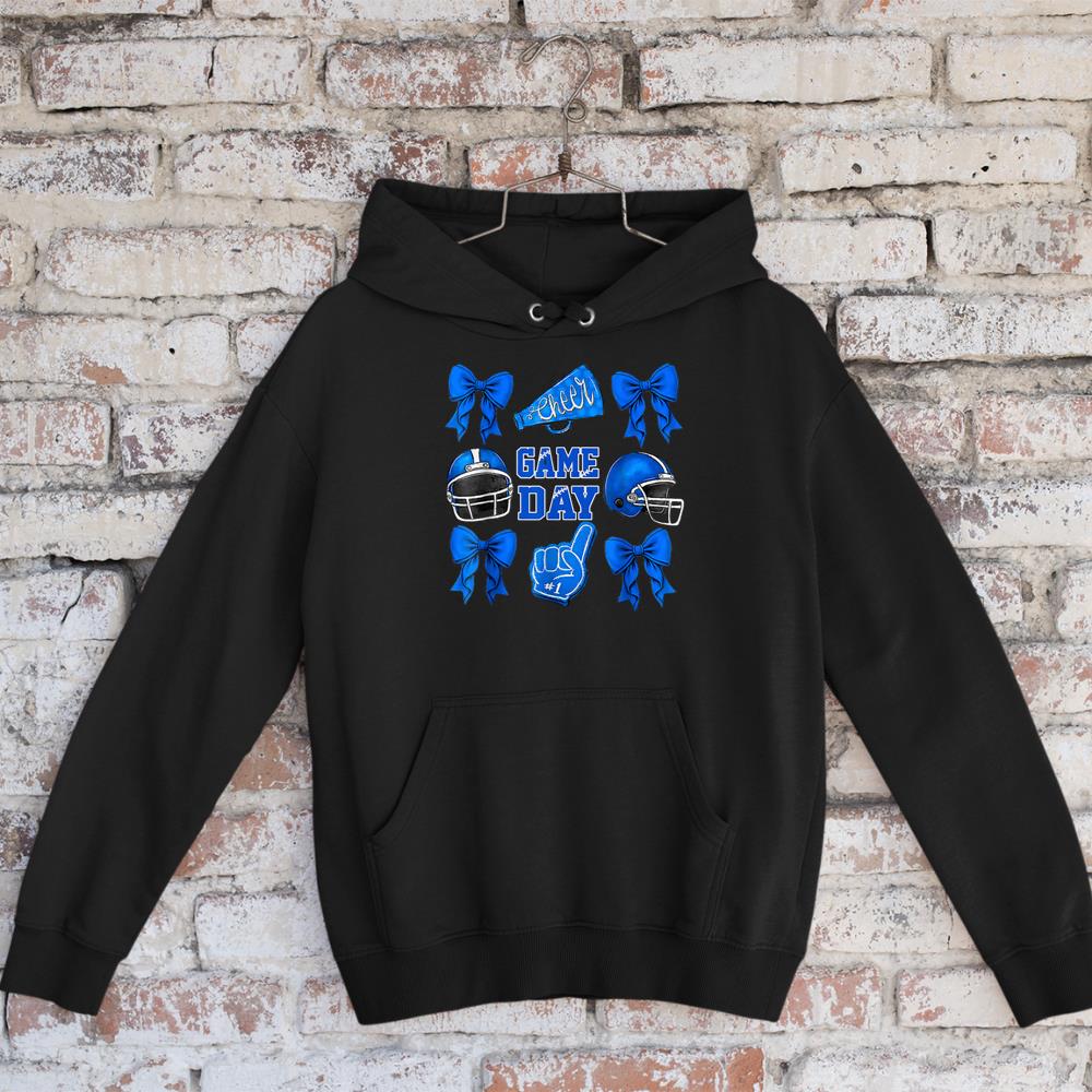 Cheer Blue Football Coquette Bow Football Mom Game Day Women Hoodie