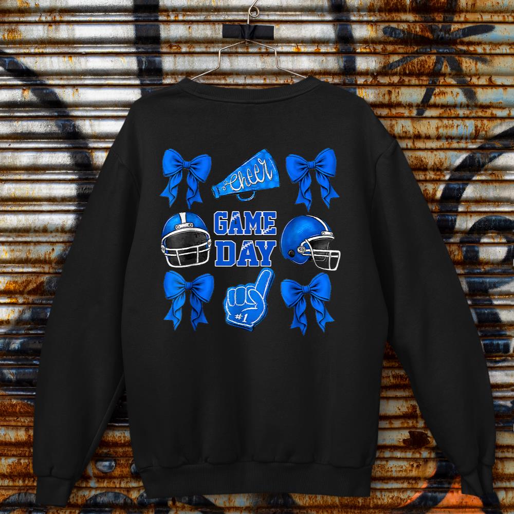 Cheer Blue Football Coquette Bow Football Mom Game Day Women Sweatshirt