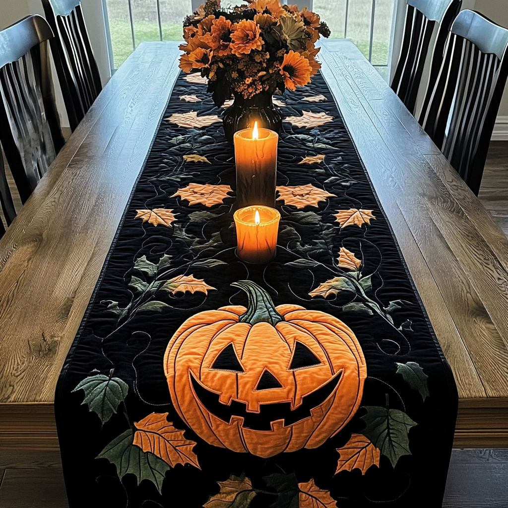 Cheerful Halloween Night Quilted Table Runner Fall Halloween Table Runner Kitchen Home Decoration