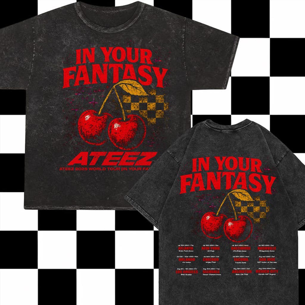 Cherry Ateez 2025 World Tour In Your Fantasy Mineral Wash Shirt Ateez World Tour 2025 T-Shirt
