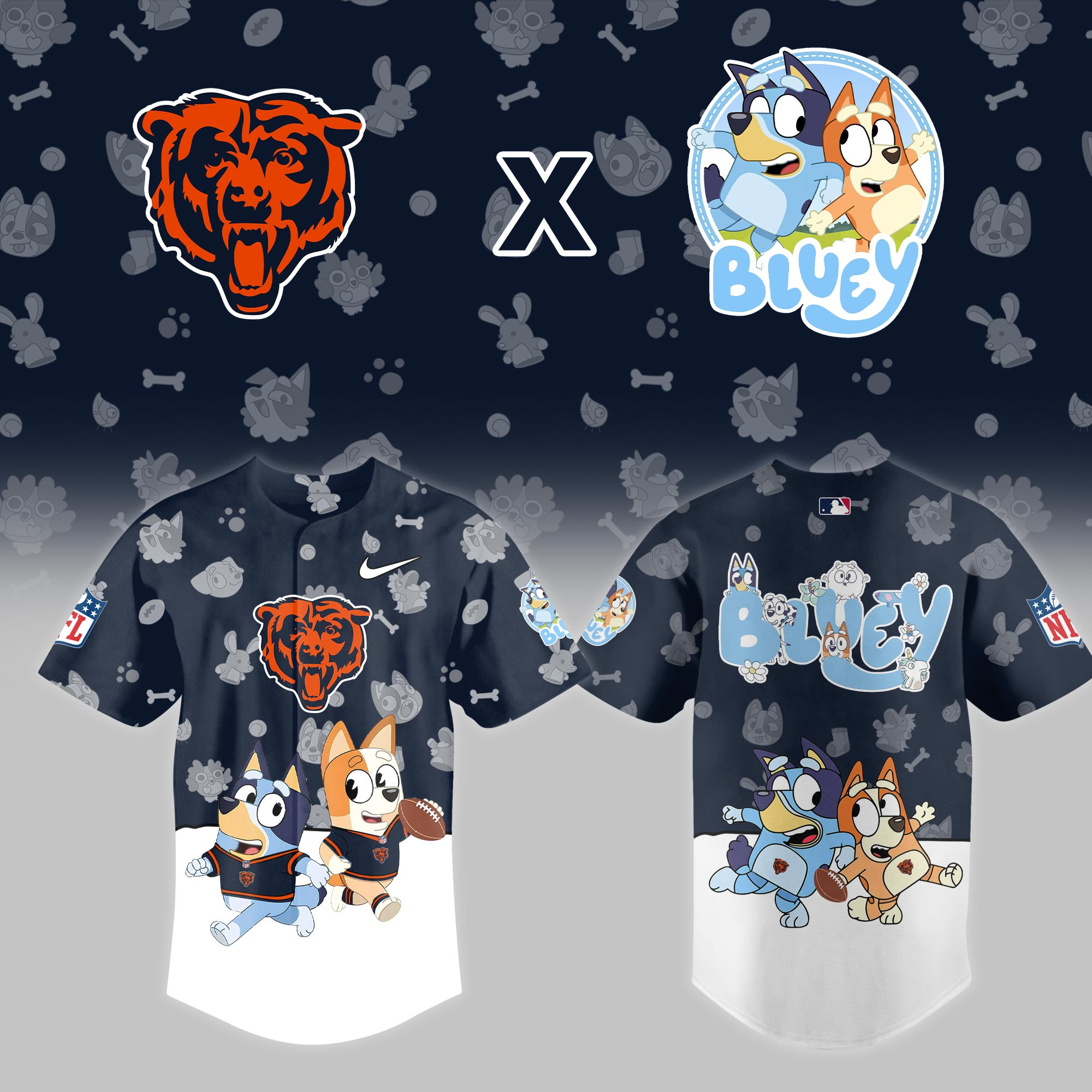 Chicago Bears Nfl X Bluey Night Baseball Jersey For Fans