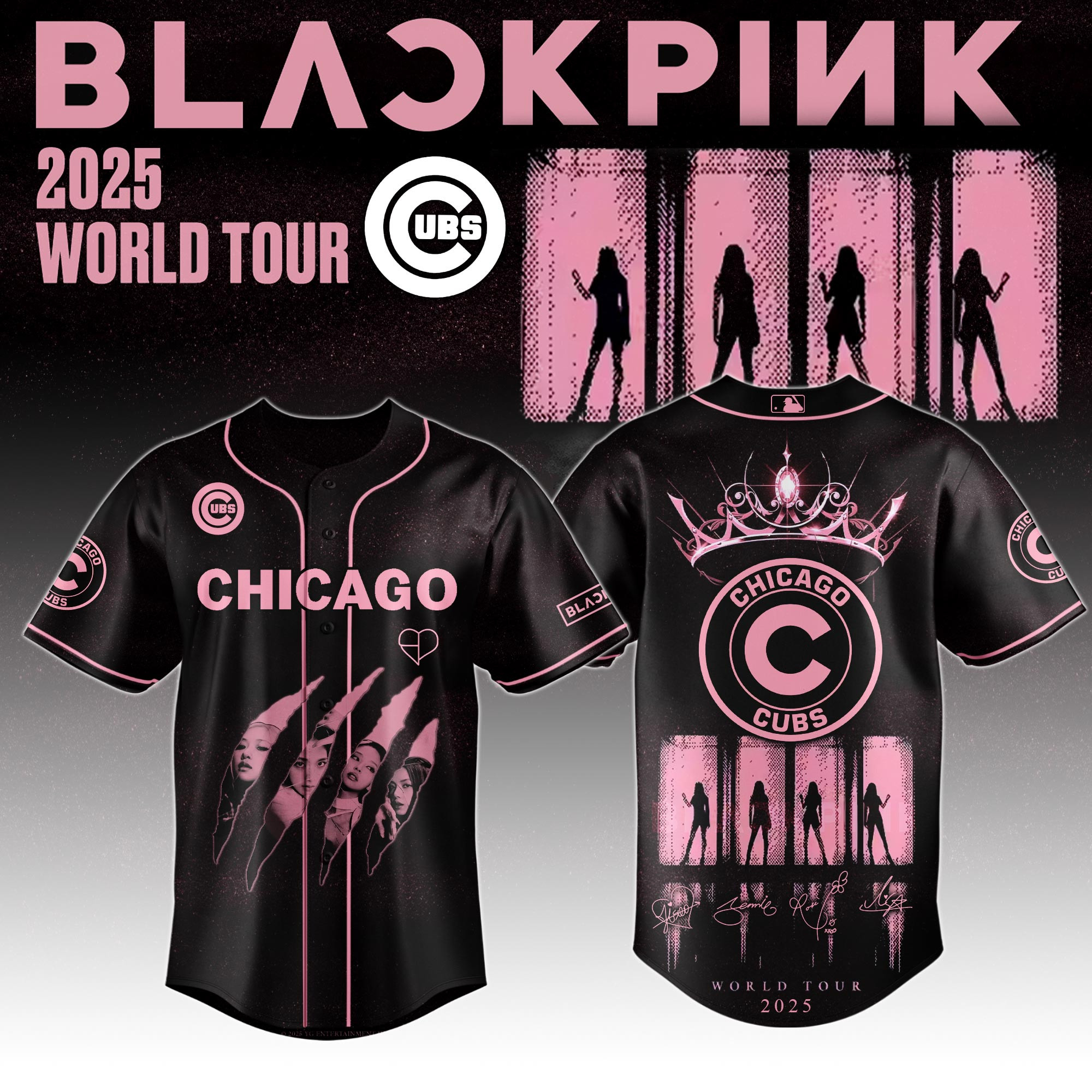Chicago Cubs Mlb X Black Pink World Tour Baseball Jersey For Fans Chicago Cubs Merch