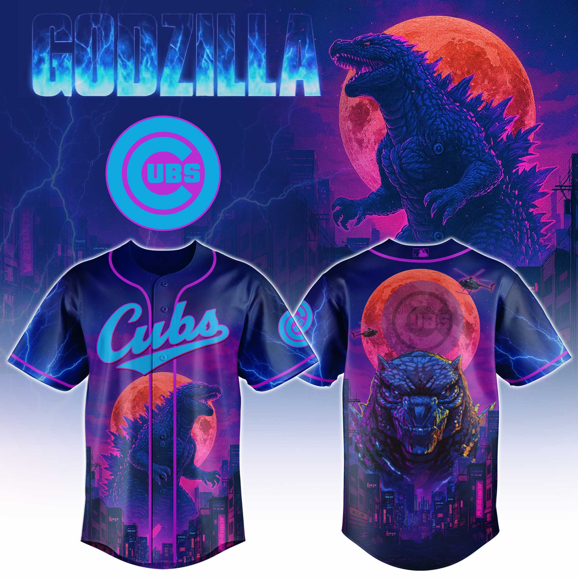 Chicago Cubs Mlb X Godzilla Baseball Jersey For Fans