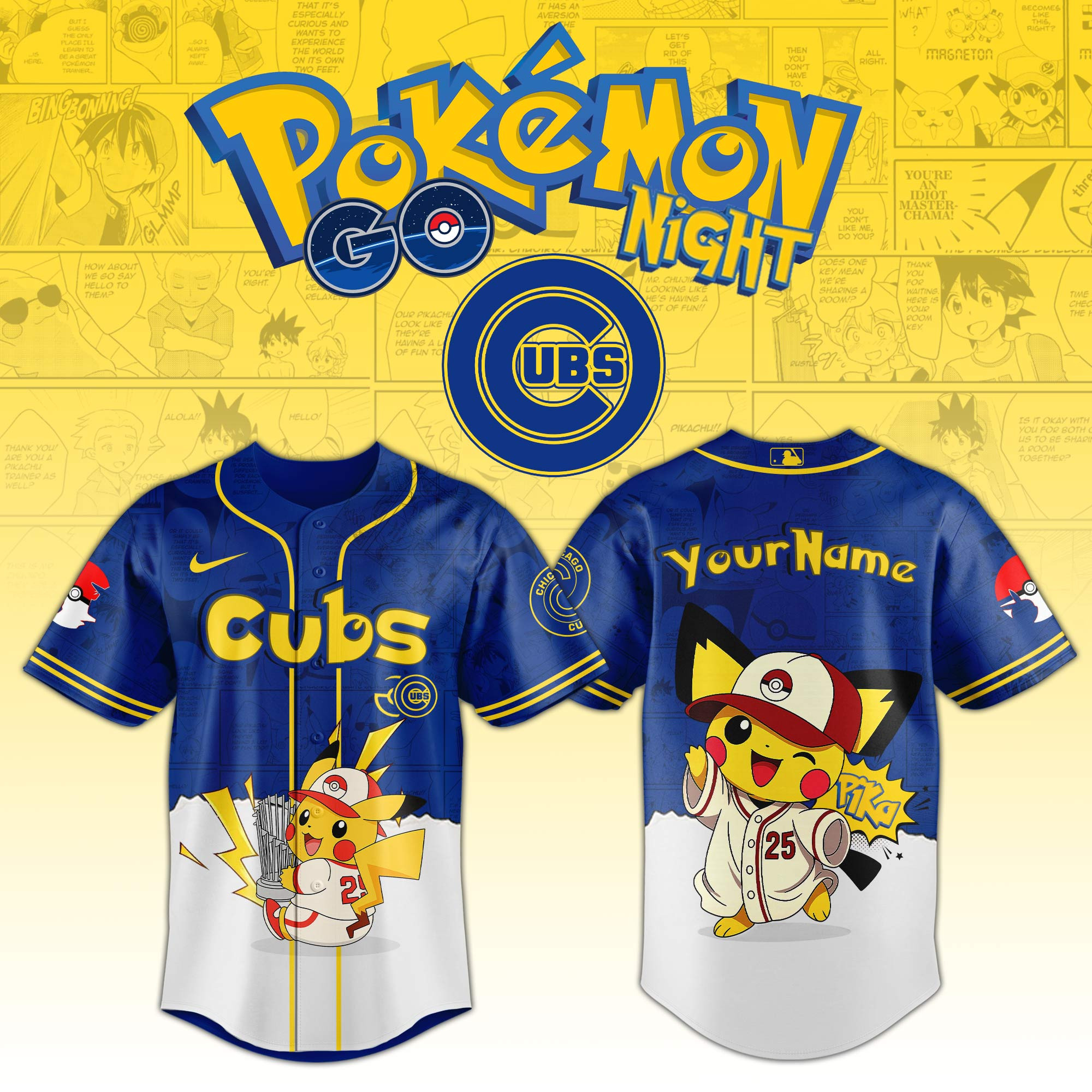 Chicago Cubs Mlb X Pokemon Go Night Personalized Baseball Jersey For Fans