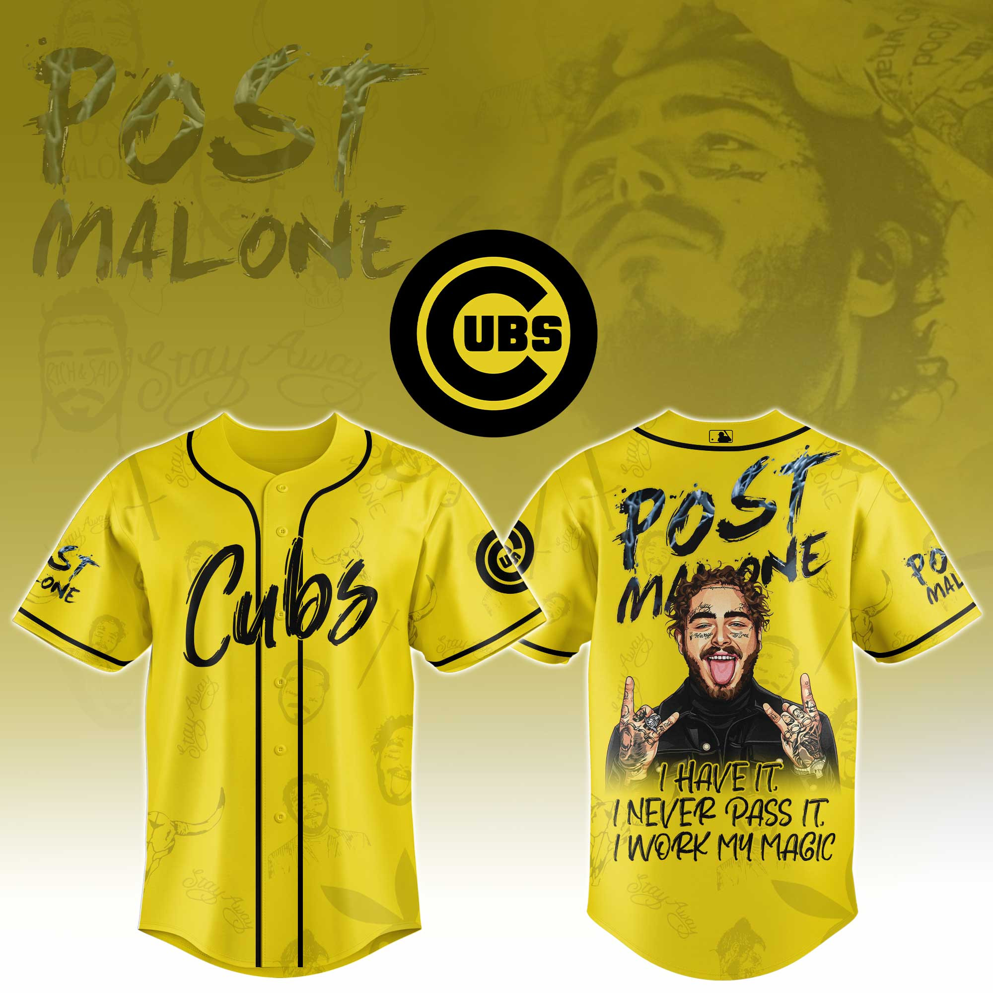 Chicago Cubs Mlb X Post Malone Tour Baseball Jersey For Fans