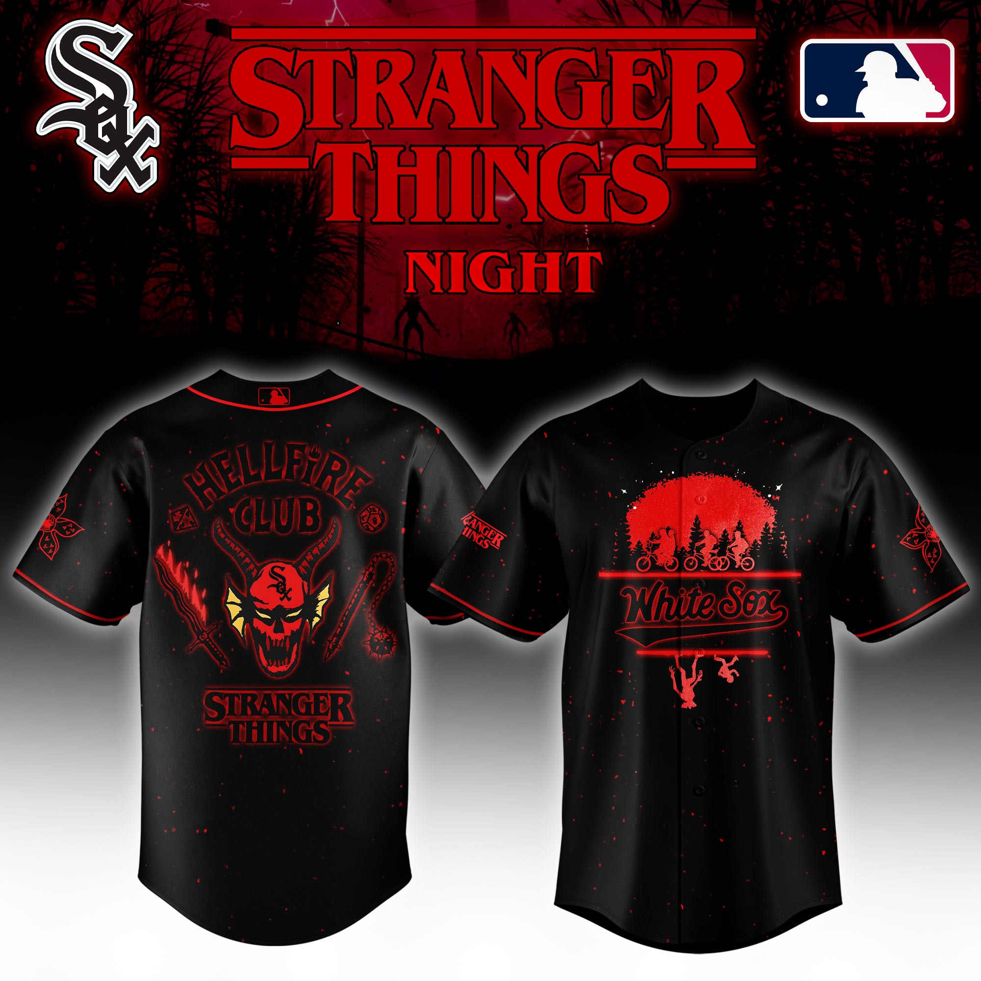 Chicago White Sox Mlb X Stranger Things Night Baseball Jersey For Fans