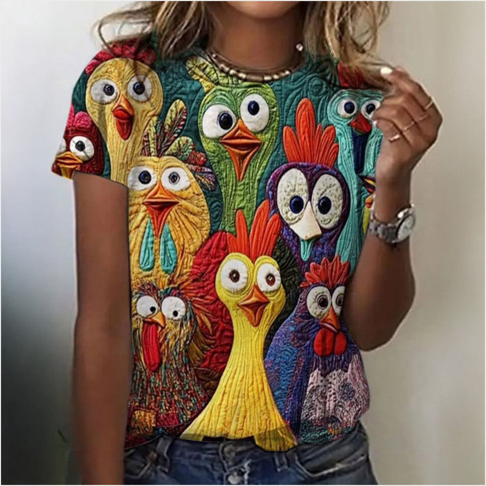 Chicken Colorful Shirt Cute Graphic T-Shirt For Women's Birthday Gifts For Chicken Lovers
