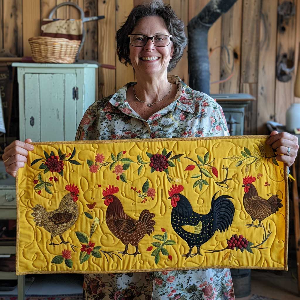 Chicken Quilted Table Runner Decorations  Gifts For People Who Love Chickens For Him Her