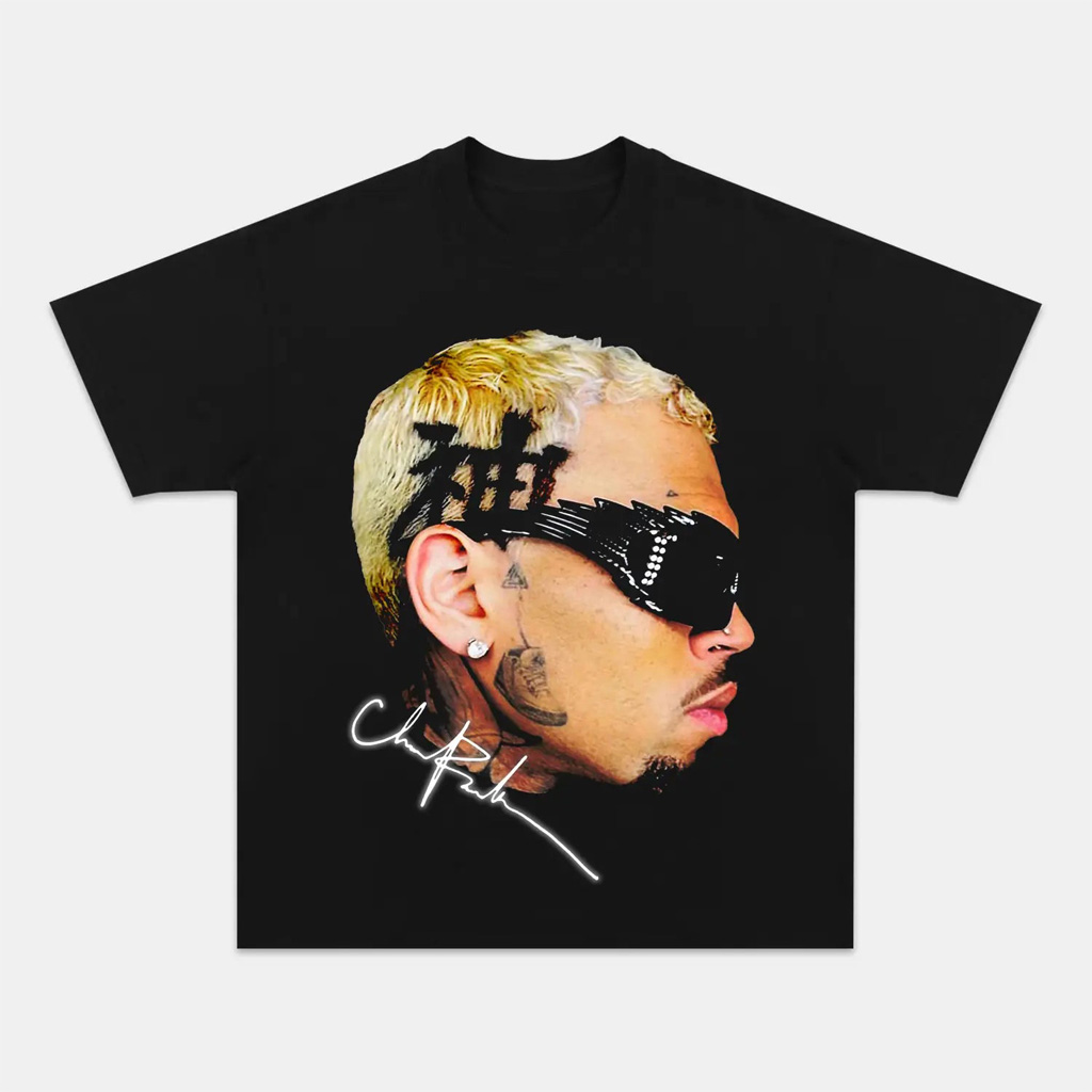 Chris Brown Big Face V2 Graphic Black T-Shirt Chris Brown Merch Gifts For Music Lovers