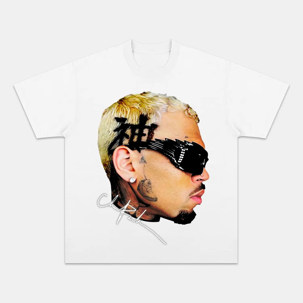 Chris Brown Big Face V2 Graphic White T-Shirt Chris Brown Merch Gifts For Music Fans