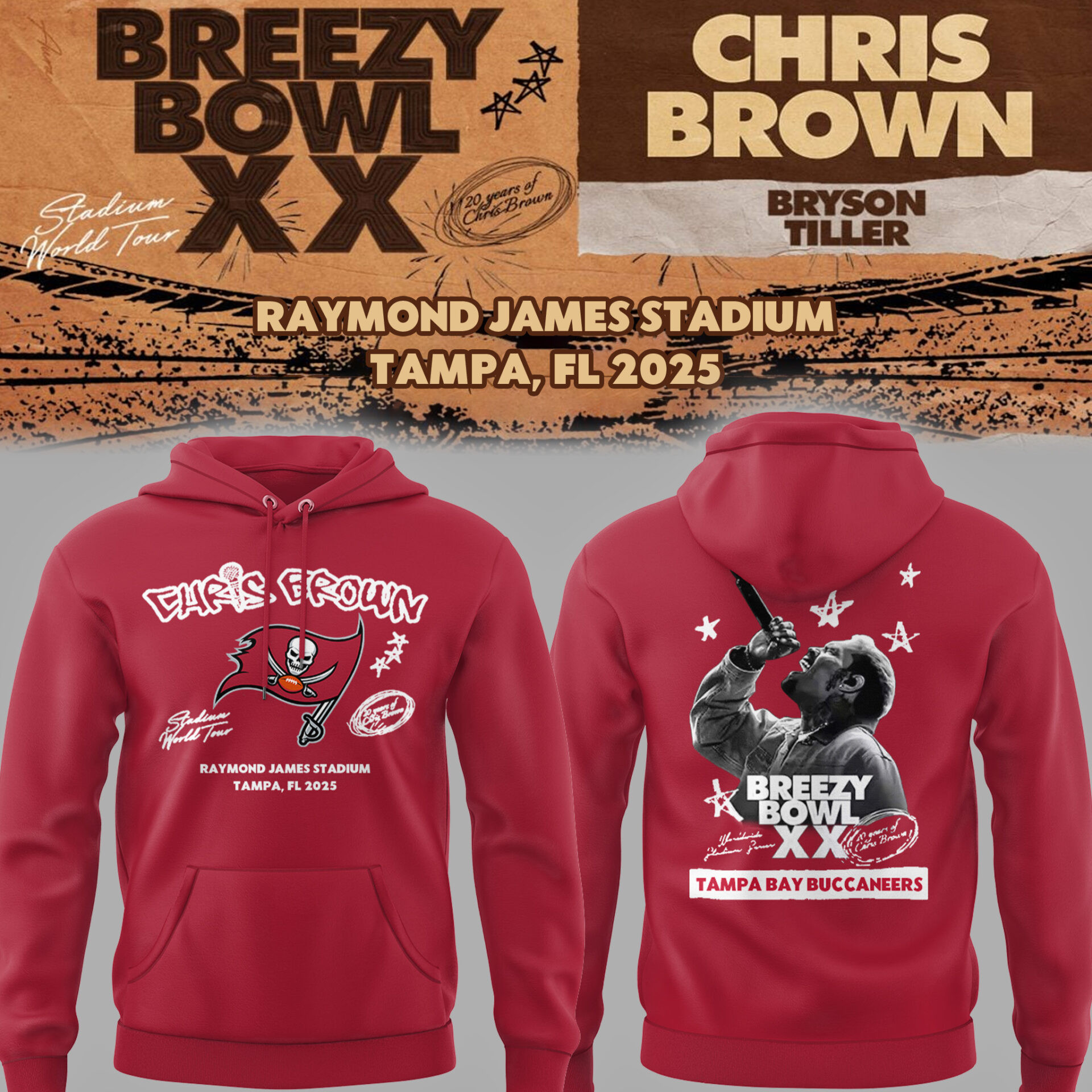 Chris Brown x Tampa Bay Buccaneers Hoodie Breezy Bowl XX Tour 2025 NFL Street Style