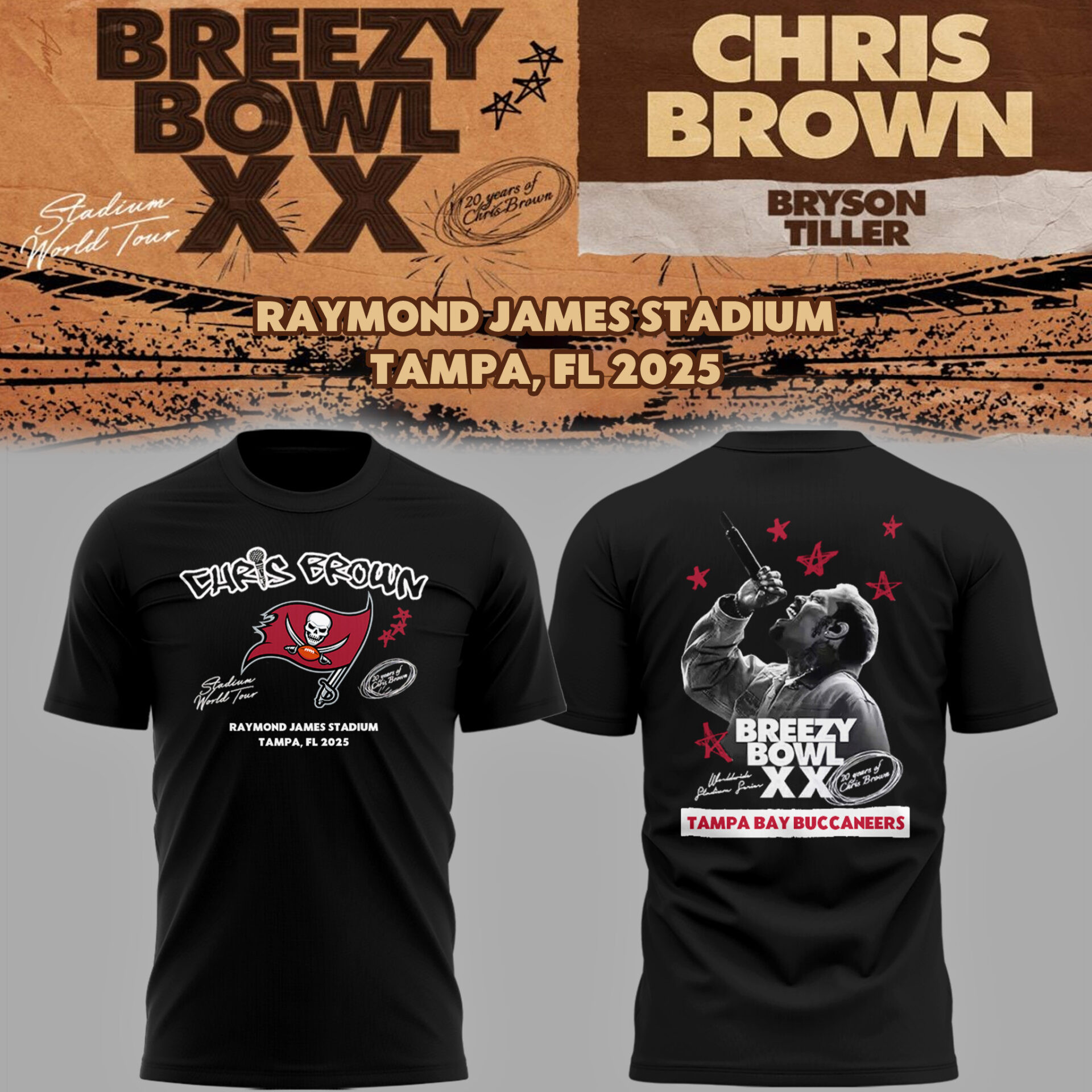 Chris Brown x Tampa Bay Buccaneers Shirt Breezy Bowl XX Tour 2025 for Fans
