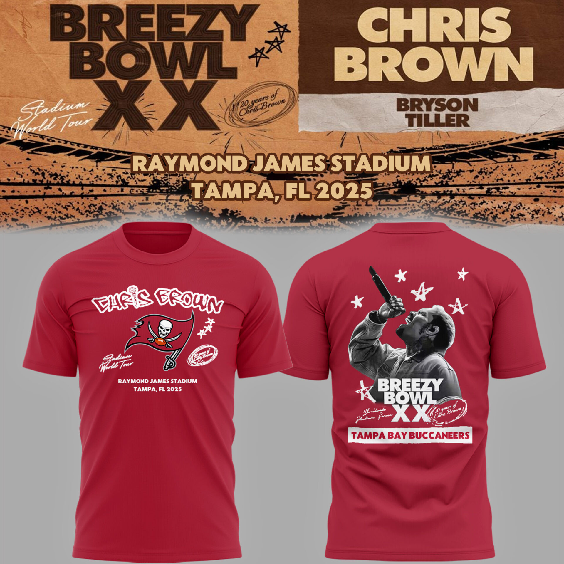 Chris Brown x Tampa Bay Buccaneers Shirt Breezy Bowl XX Tour 2025 Great Gift for Fans