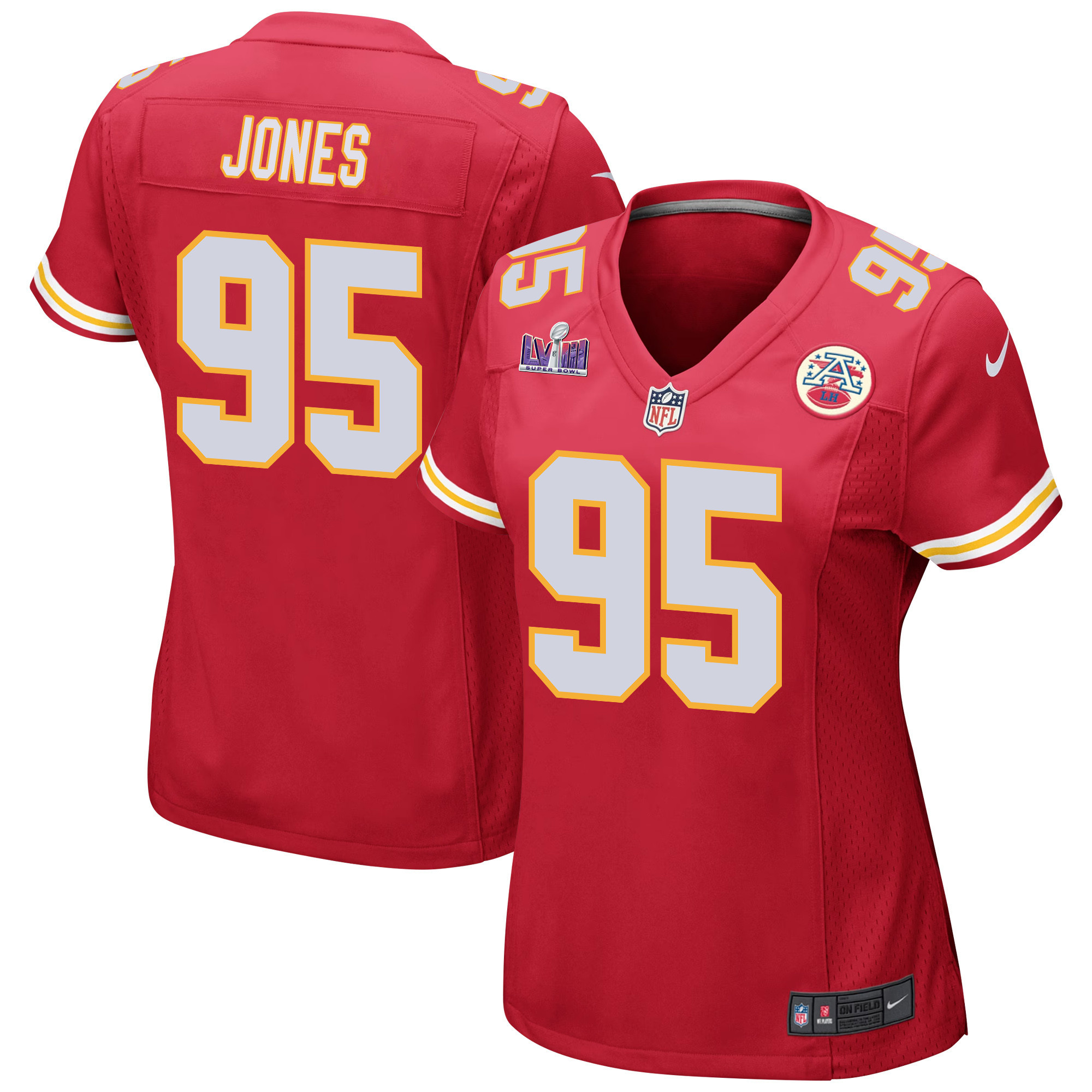 Chris Jones 95 Kansas City Chiefs Super Bowl LVIII Patch Game Women Jersey - Red - JSDV180
