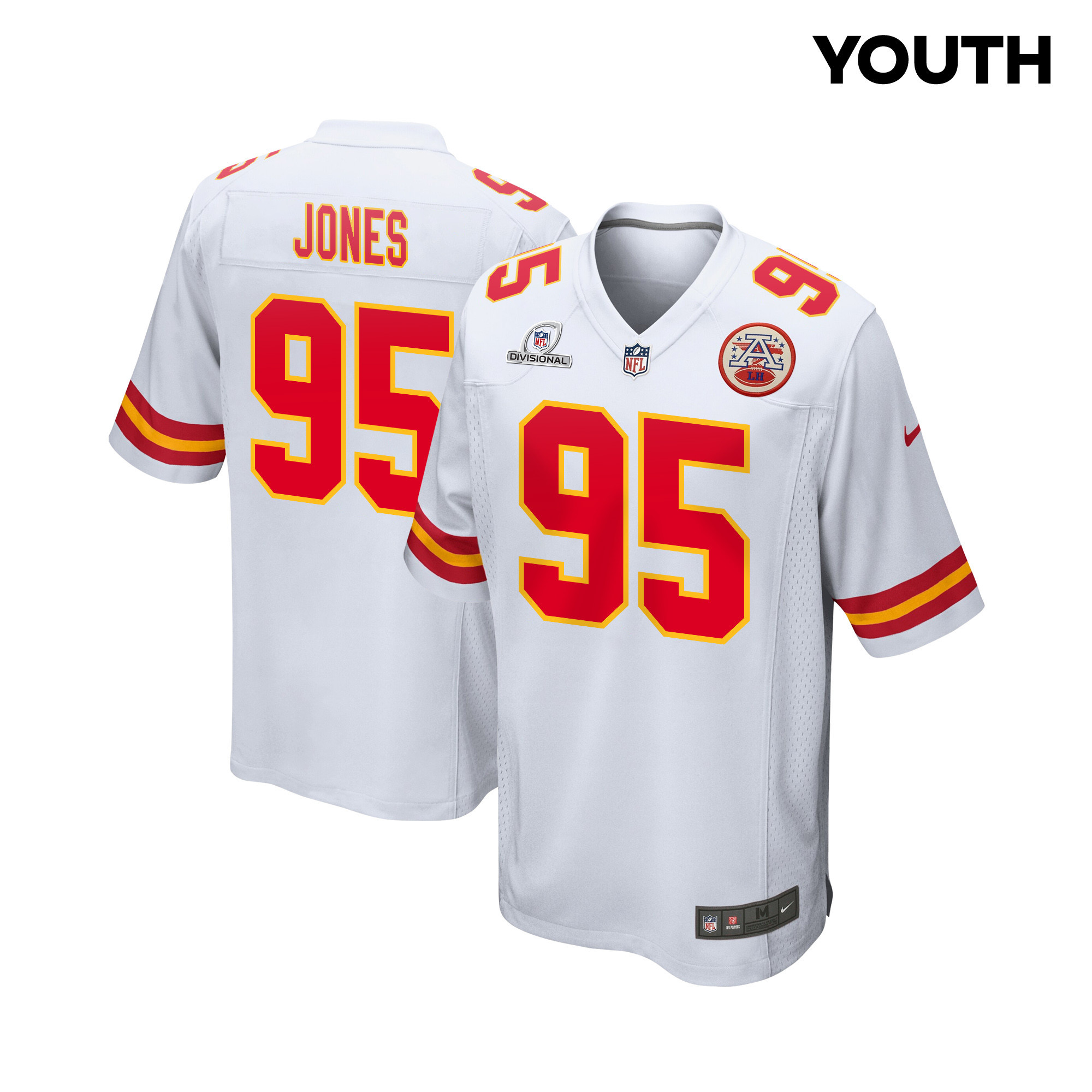 Chris Jones 95 Kansas City Chiefs Super Bowl LVIII Patch Game YOUTH Jersey - White - JSDV298