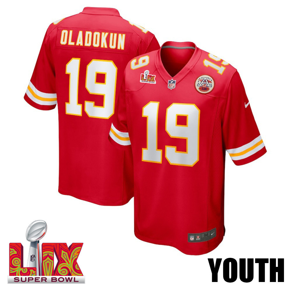 Chris Oladokun #19 Kansas City Chiefs Super Bowl LIX YOUTH Jersey - Red - JS133