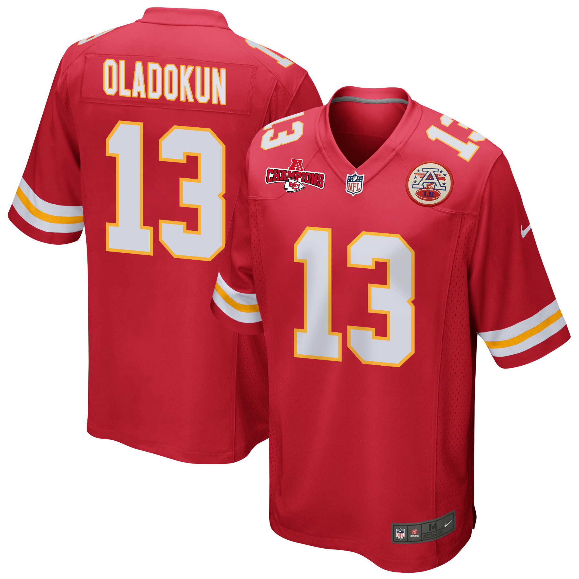 Chris Oladokun 13 Kansas City Chiefs AFC Champions Patch Game Men Jersey - Red - JSDV943