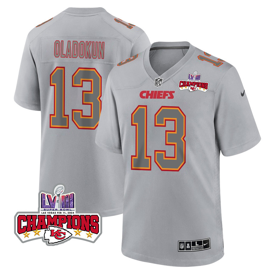 Chris Oladokun 13 Kansas City Chiefs Super Bowl LVIII Champions 4 Stars Patch Atmosphere Fashion Game Men Jersey - Gray - JSDV423