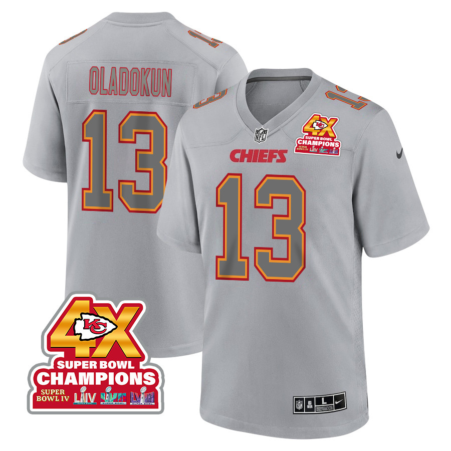 Chris Oladokun 13 Kansas City Chiefs Super Bowl LVIII Champions 4X Atmosphere Fashion Game Men Jersey - Gray - JSDV781