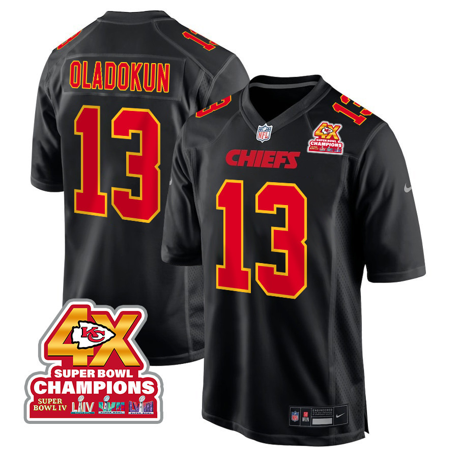 Chris Oladokun 13 Kansas City Chiefs Super Bowl LVIII Champions 4X Fashion Game Men Jersey - Carbon Black - JSDV493