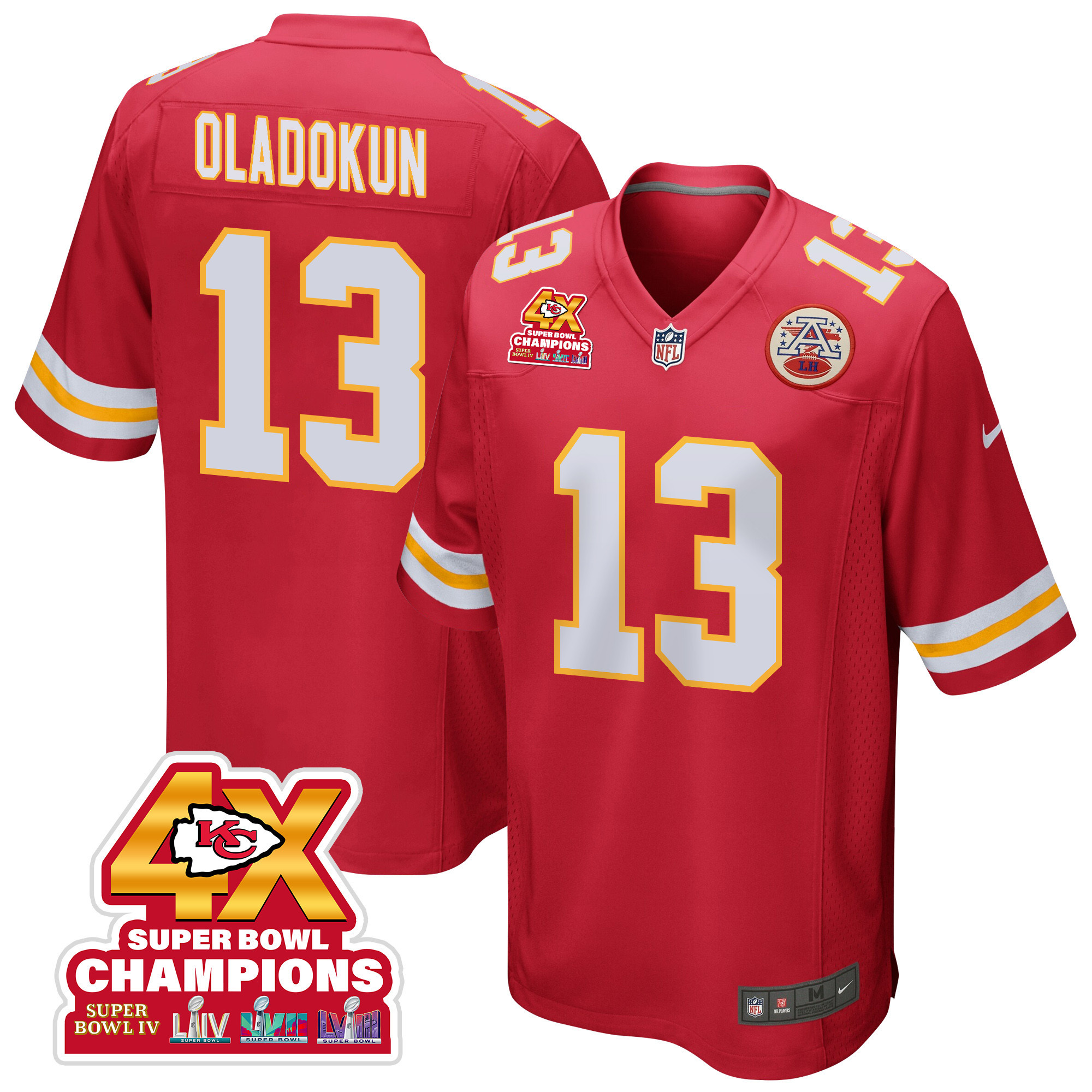 Chris Oladokun 13 Kansas City Chiefs Super Bowl LVIII Champions 4X Game Men Jersey - Red - JSDV955