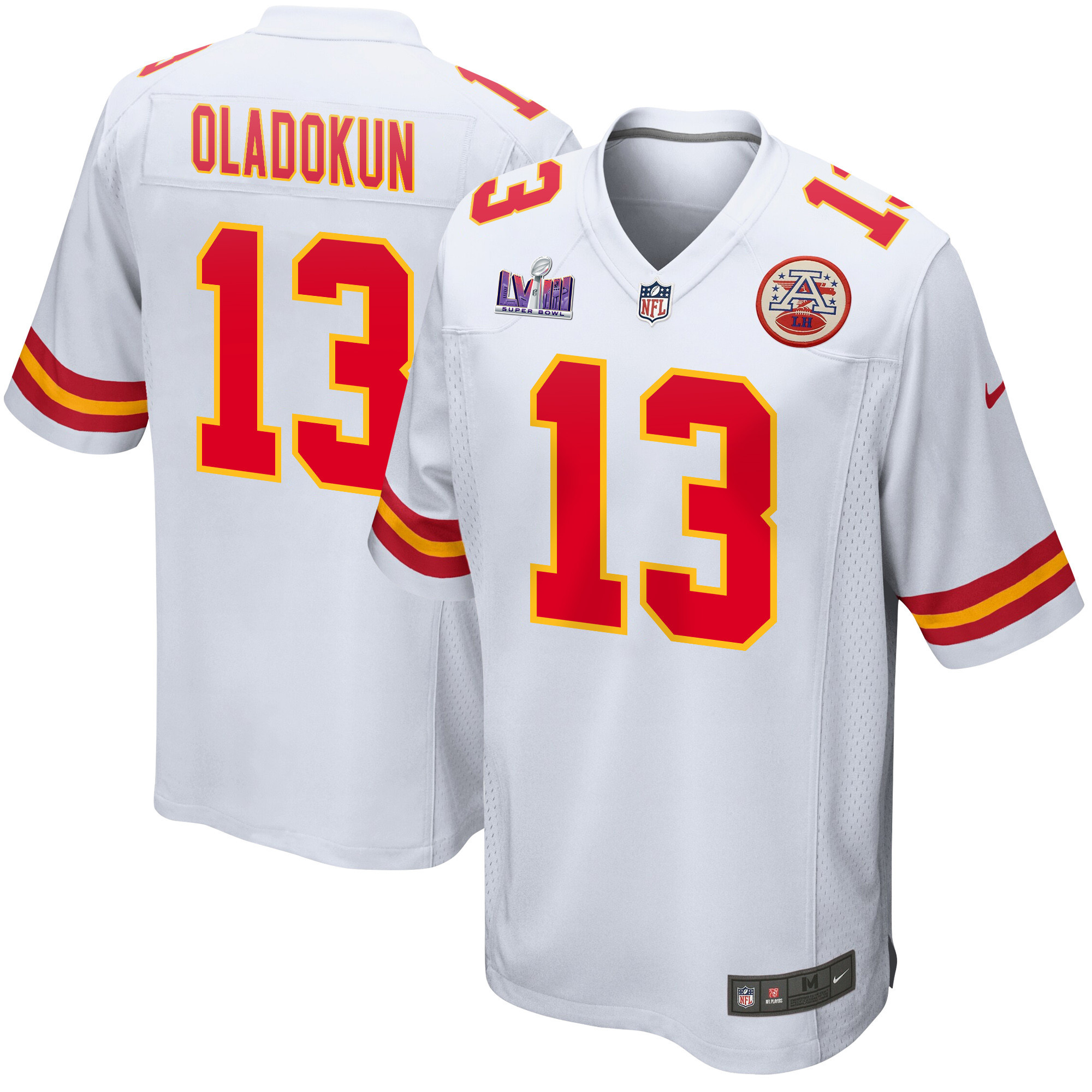 Chris Oladokun 13 Kansas City Chiefs Super Bowl LVIII Patch Game Men Jersey - White - JSDV209