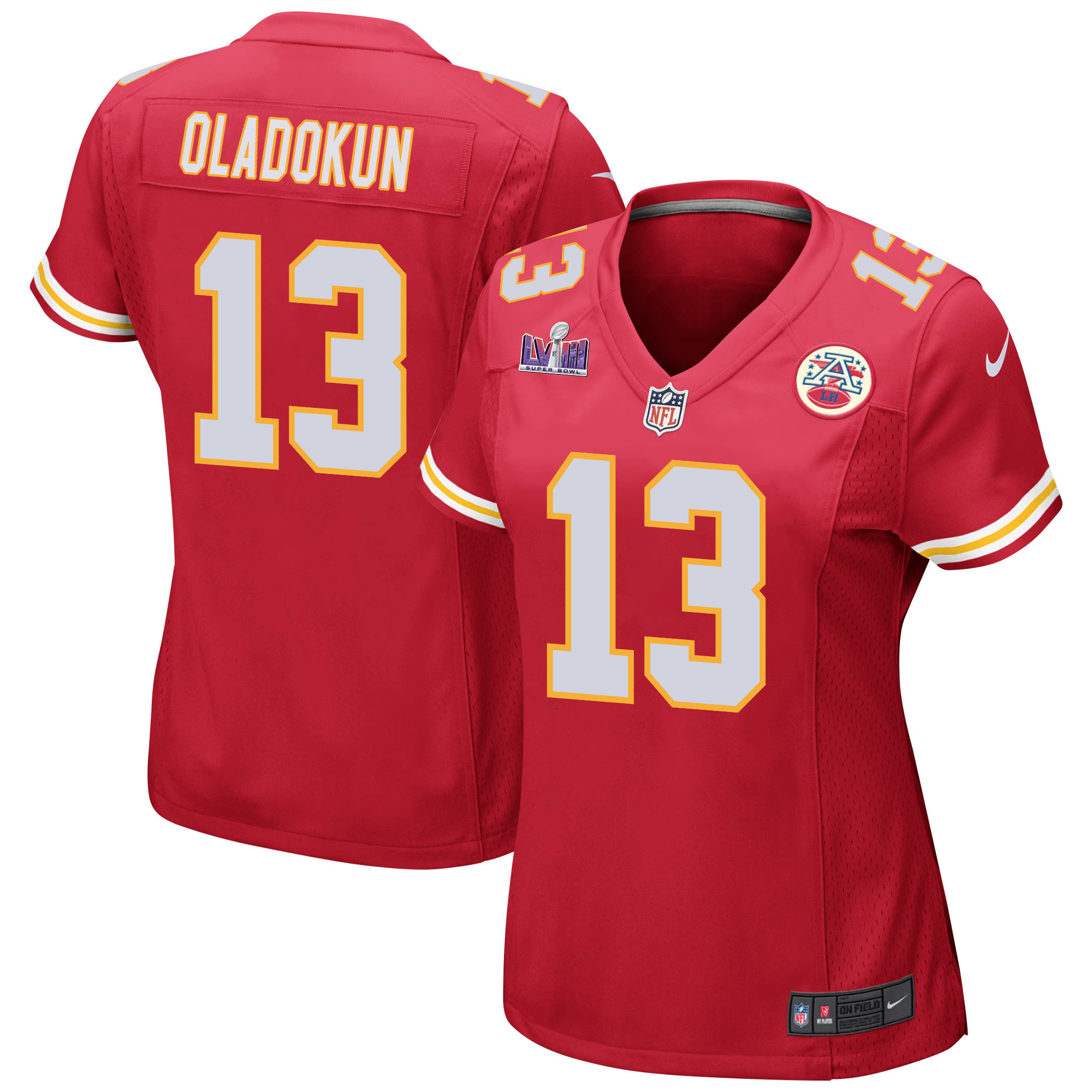 Chris Oladokun 13 Kansas City Chiefs Super Bowl LVIII Patch Game Women Jersey - Red - JSDV442