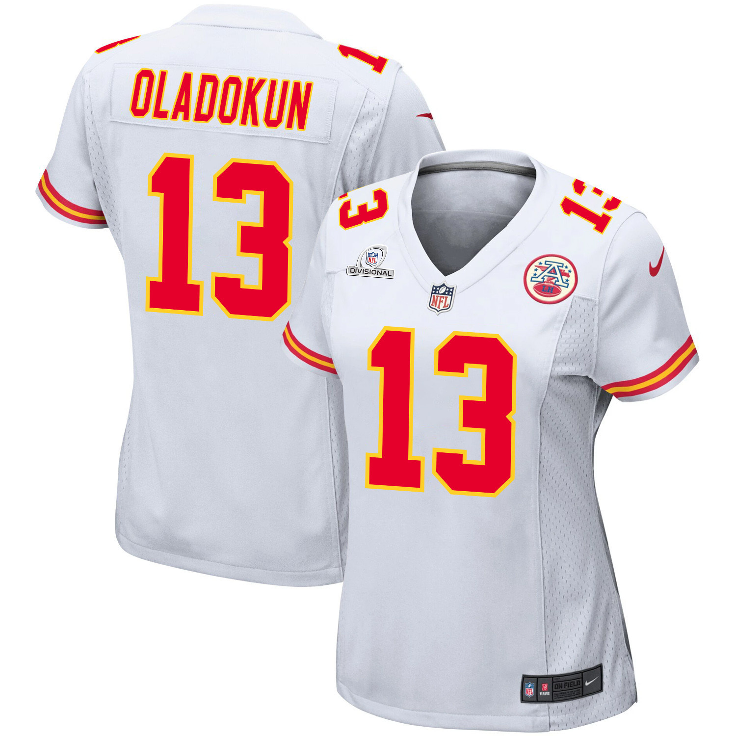 Chris Oladokun 13 Kansas City Chiefs Super Bowl LVIII Patch Game Women Jersey - White - JSDV647